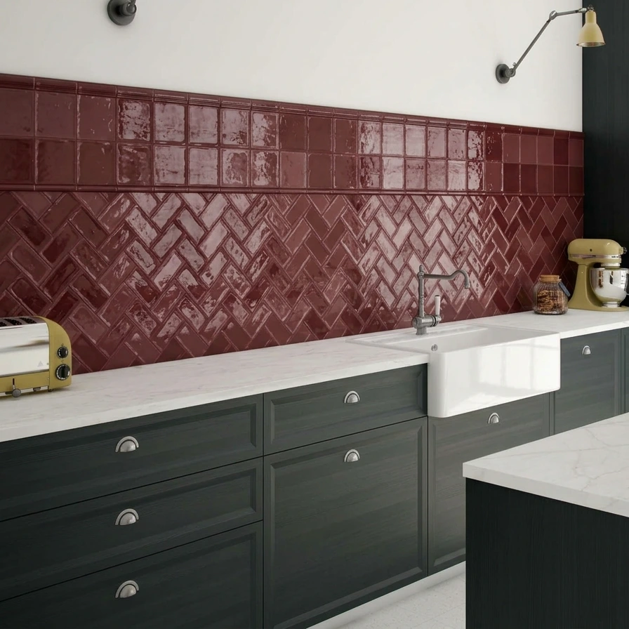 Carrelage Zellige Pompei 15x15 cm - Burgundy