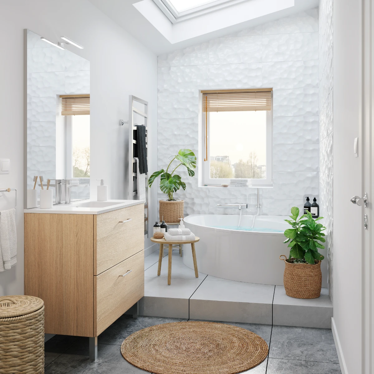 Meuble Salle de bain London 90 cm - Intégrée - Chêne clair
