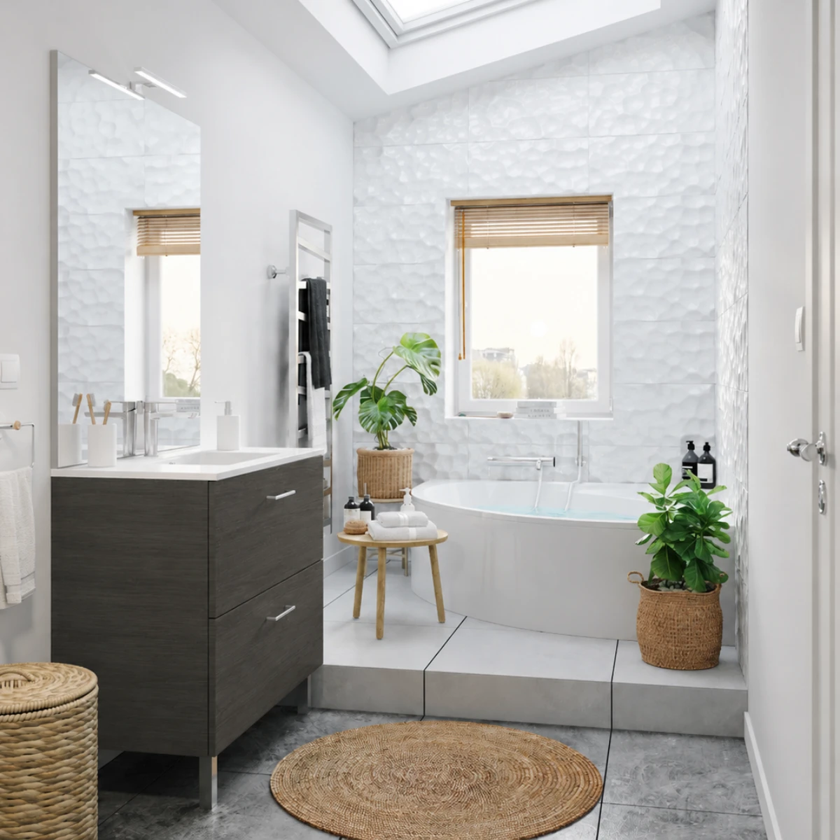 Meuble Salle de bain London 90 cm - Intégrée - Chêne grisé