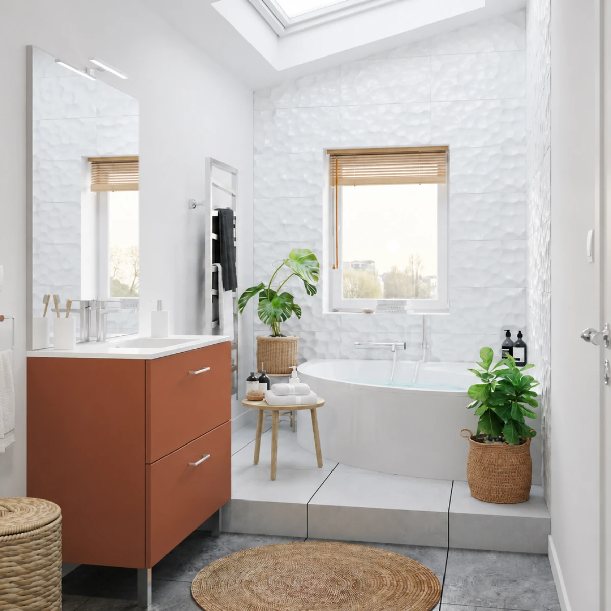 Meuble Salle de bain London 90 cm - Intégrée - Terracotta