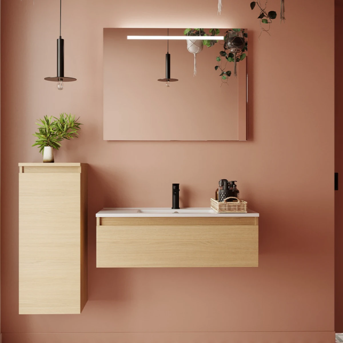 Meuble de salle de bain Vicenza 90cm - Intégrée - Chêne clair - 1
