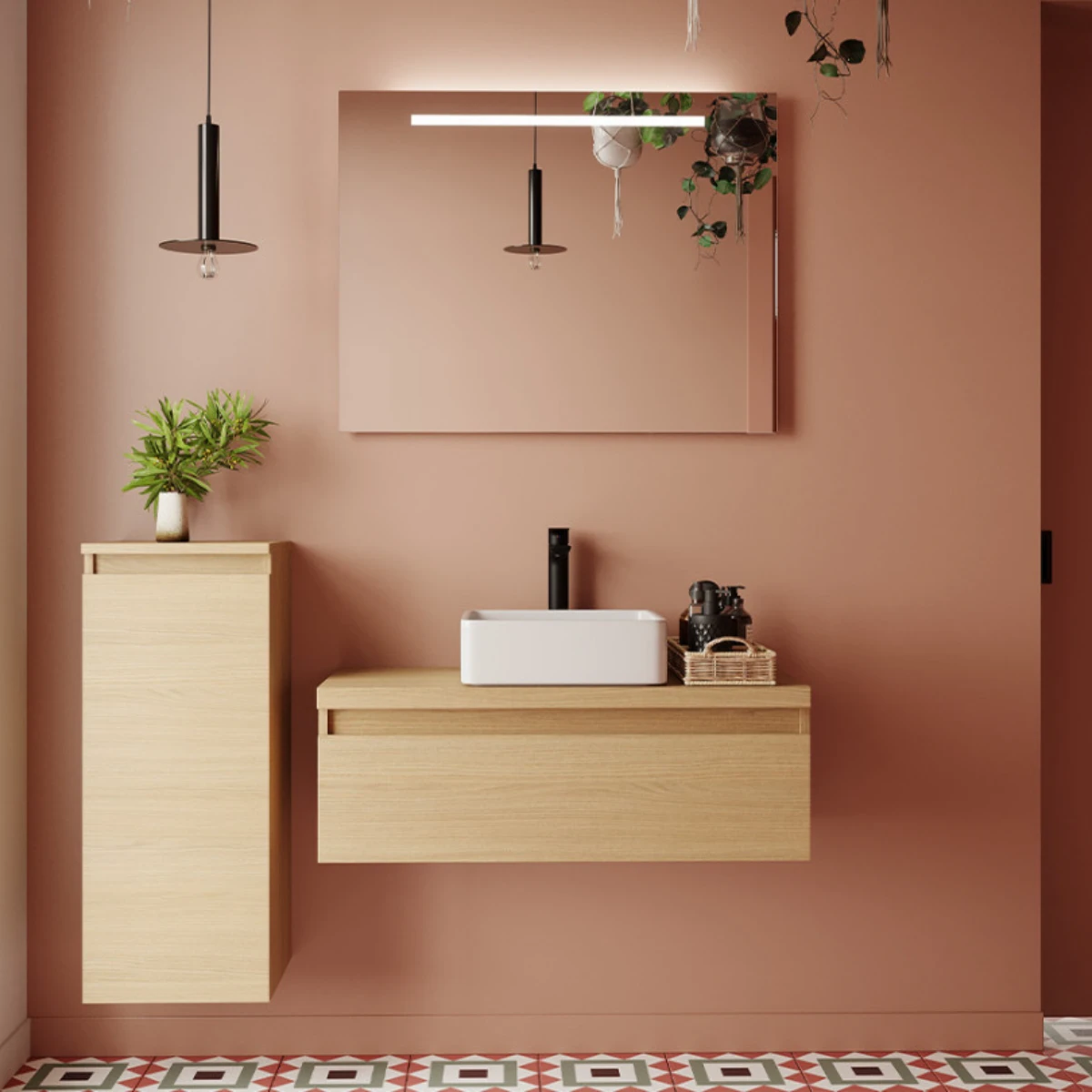Meuble de salle de bain Vicenza 90cm - Posée - Chêne clair - 1