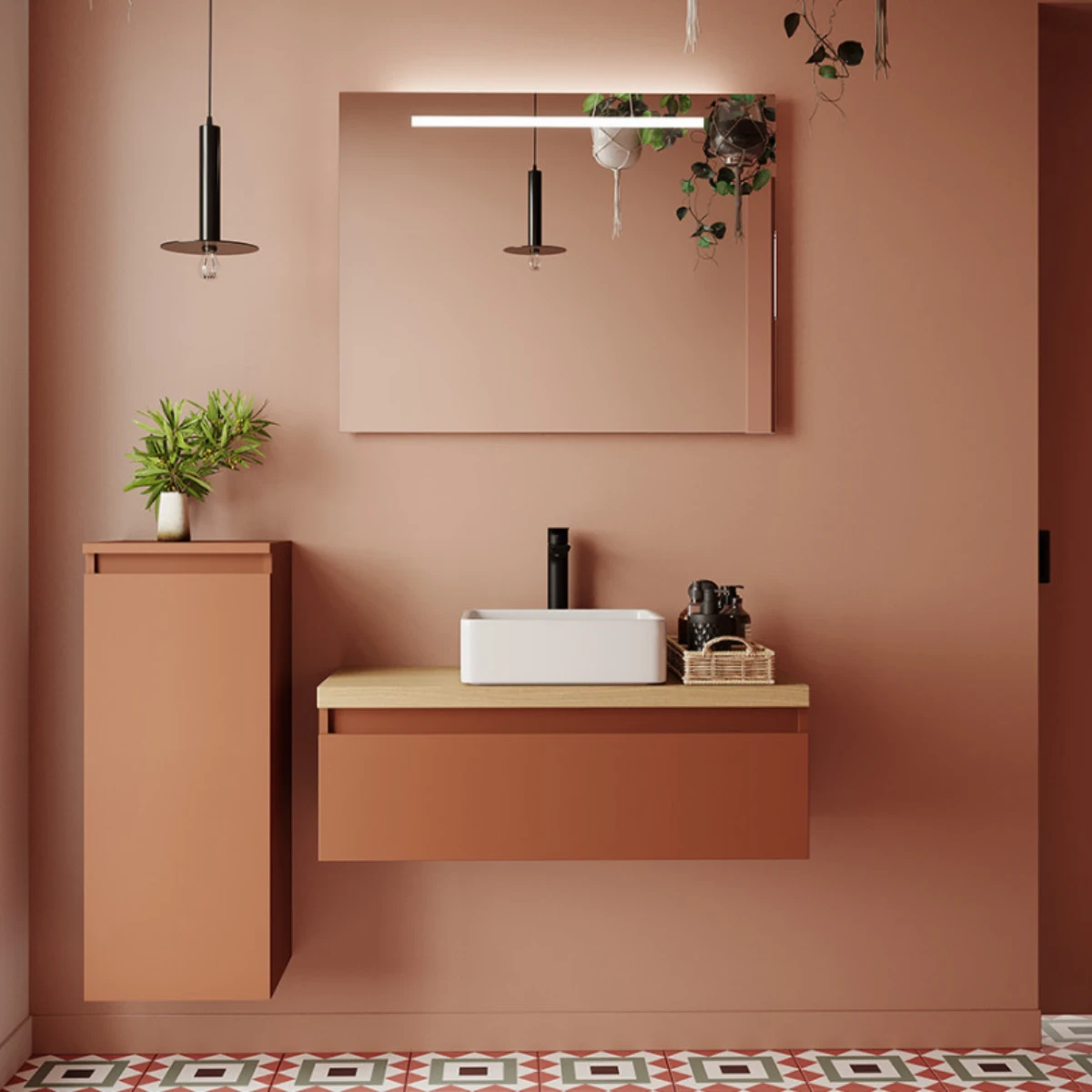 Meuble de salle de bain Vicenza 90cm - Posée - Terracotta - 1