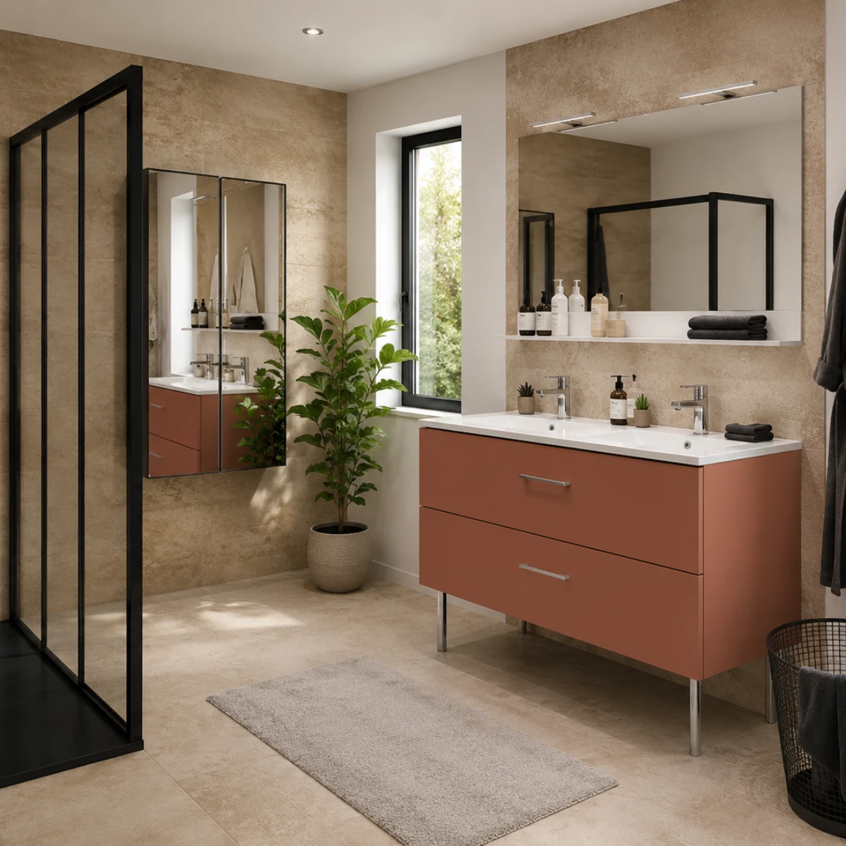 Meuble de salle de bain London 120cm - Terracotta