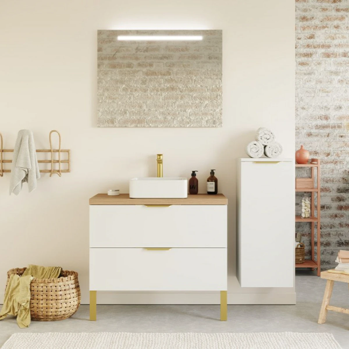 Meuble de salle de bain Elegance 90 cm - Posée - Blanc - 2