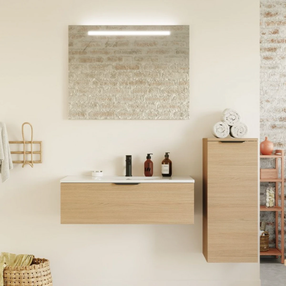 Meuble de salle de bain Elegance 90 cm - Intégrée - Chêne clair - 1
