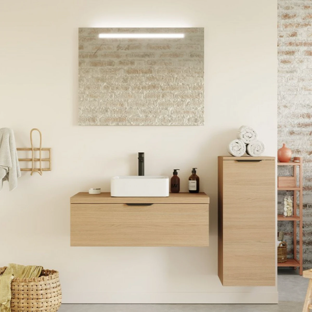 Meuble de salle de bain Elegance 90 cm - Posée - Chêne clair - 1