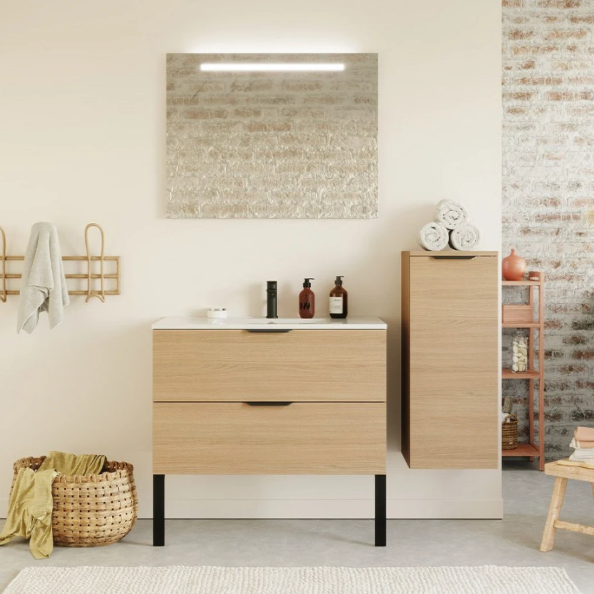 Meuble de salle de bain Elegance 90 cm - Intégrée - Chêne clair - 2