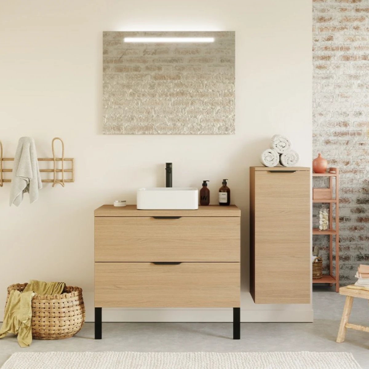 Meuble de salle de bain Elegance 90 cm - Posée - Chêne clair - 2