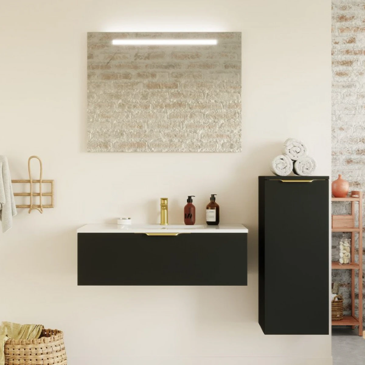 Meuble de salle de bain Elegance 90 cm - Intégrée - Noir - 1