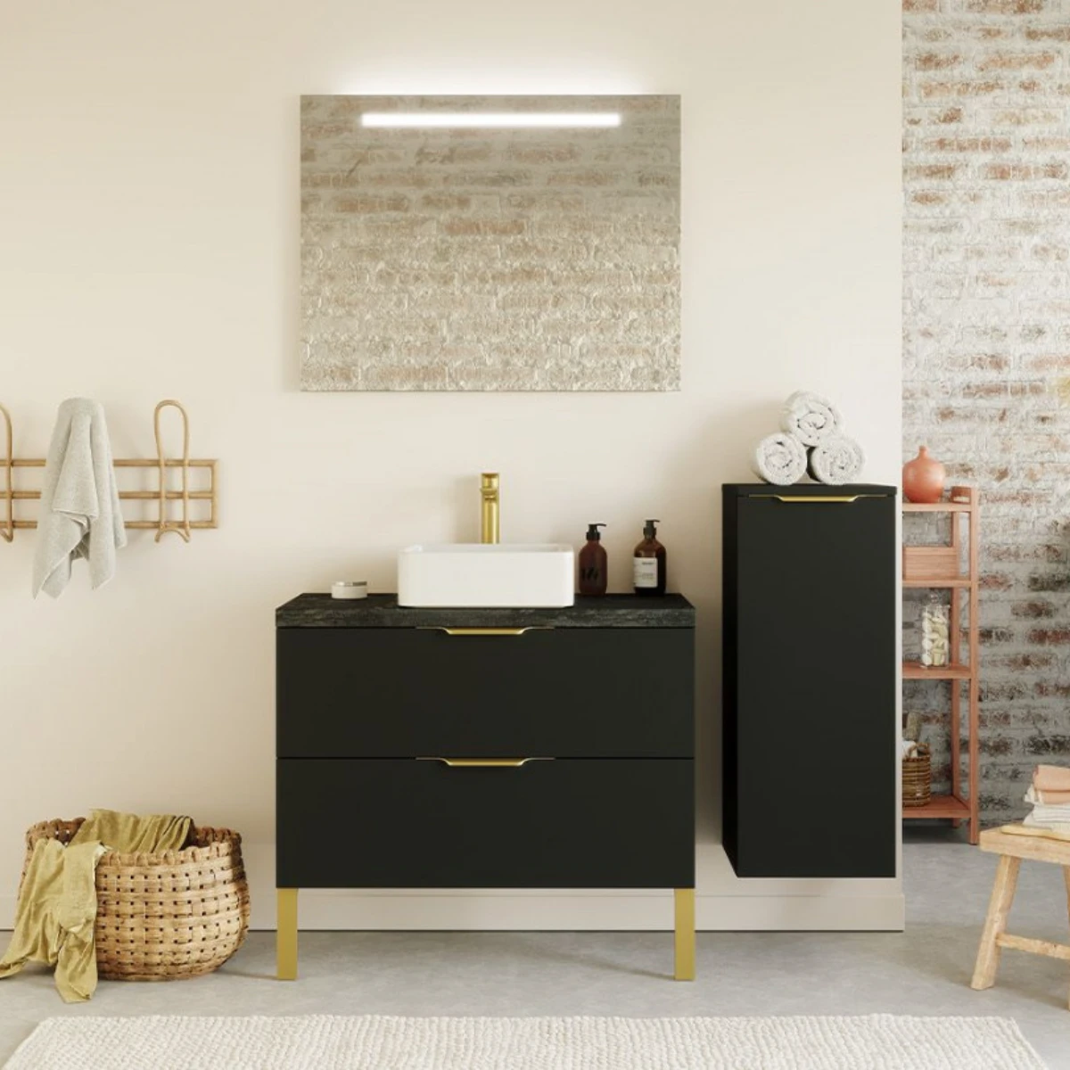 Meuble de salle de bain Elegance 90 cm - Posée - Noir - 2