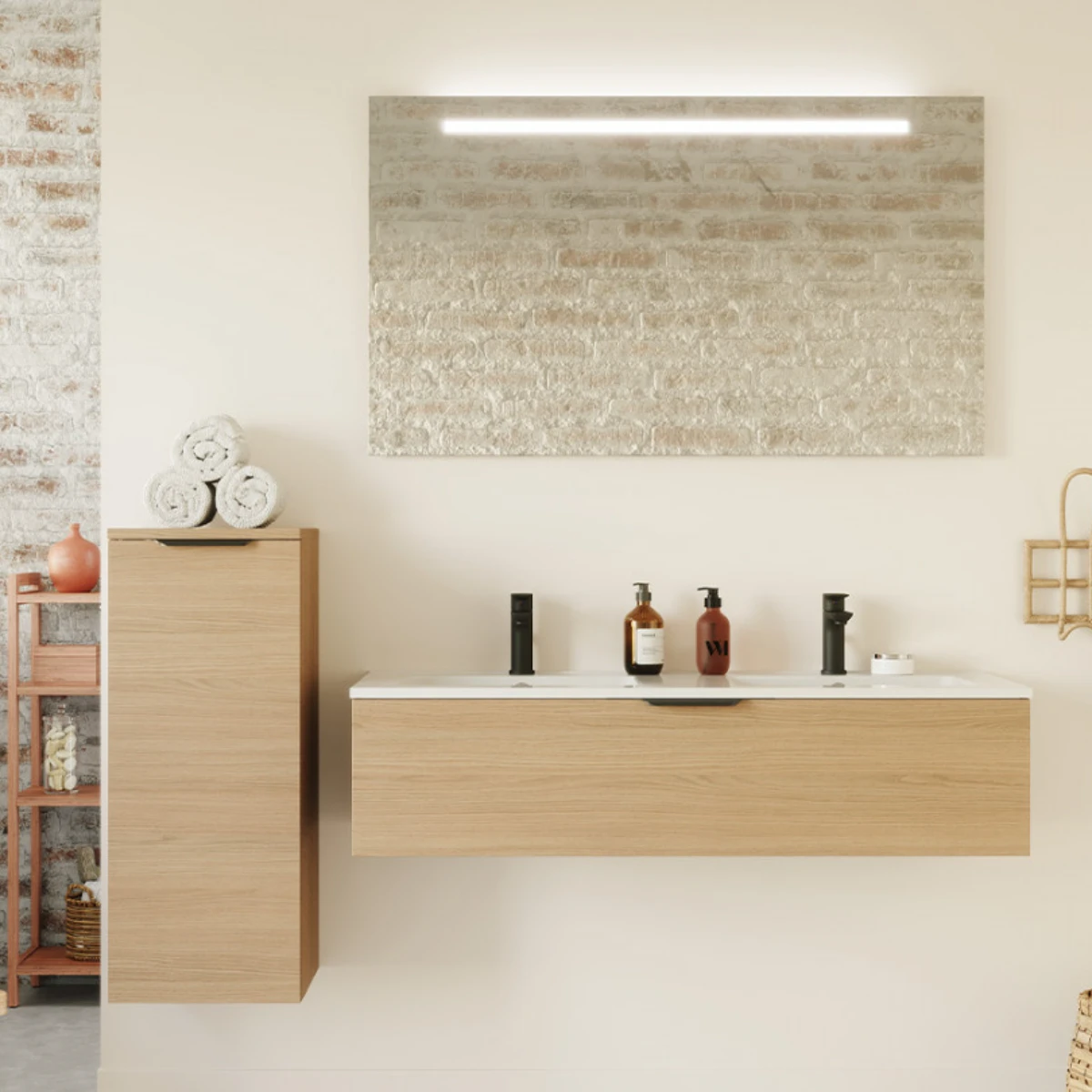 Meuble de salle de bain Elégance 120cm - Intégrée - Chêne clair - 1