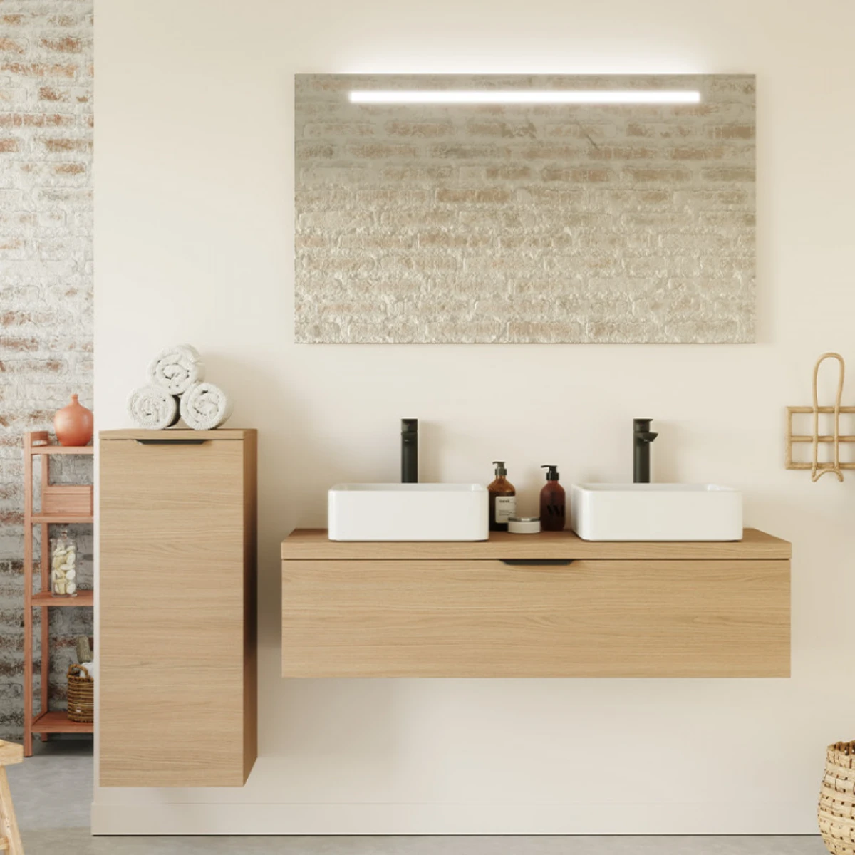 Meuble de salle de bain Elégance 120cm - Posée - Chêne clair - 1