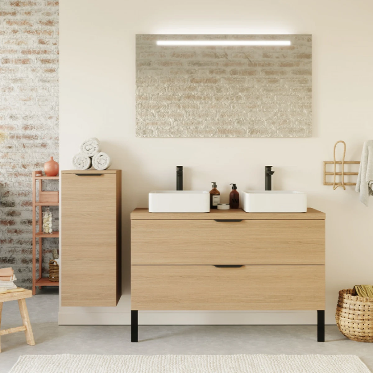 Meuble de salle de bain Elégance 120cm - Posée - Chêne clair - 2