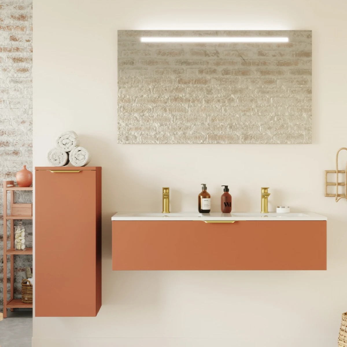 Meuble de salle de bain Elégance 120cm - Intégrée - Terracotta - 1