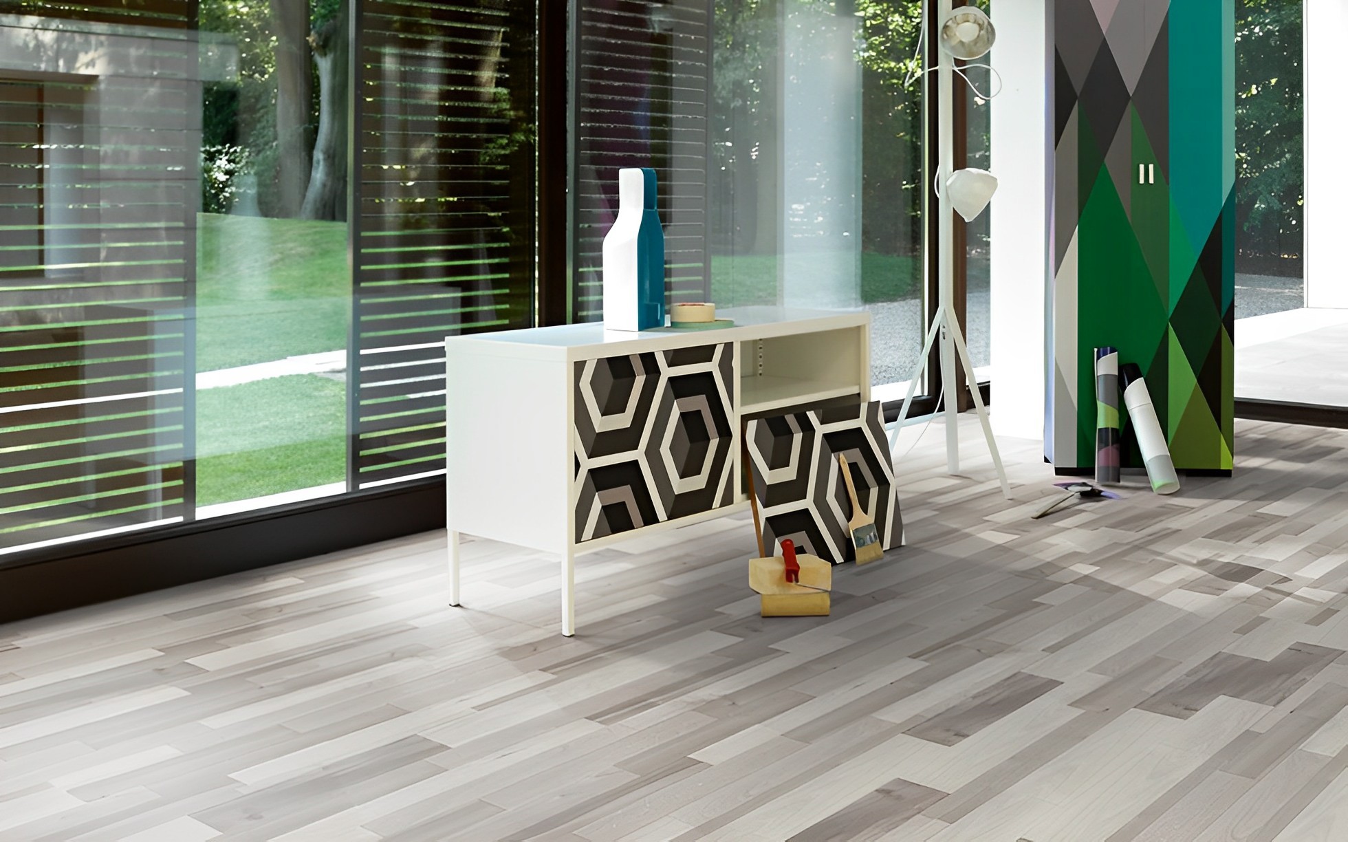 Parquet Stratifié Satiné Chêne.Gris 128.5x19.4 cm 2