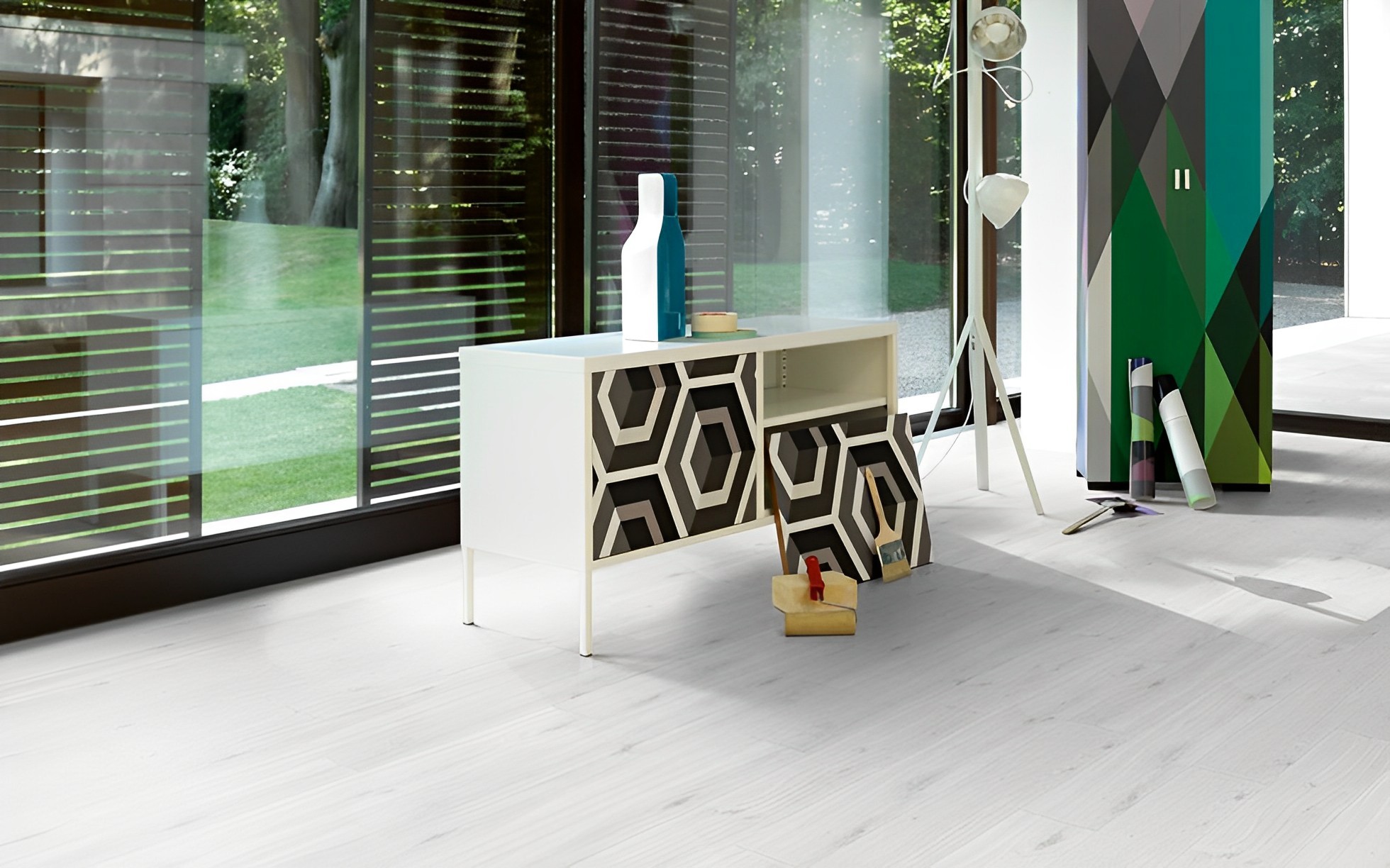 Parquet Stratifié Lame Large Chêne.Blanc 128.5x19.4 cm 2